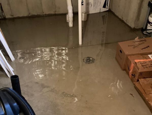 flooded basement after heavy rainfall