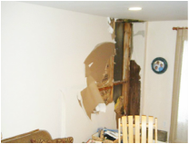 Damage to the wall after a pipe burst.