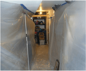 Containment zone built during mold remediation