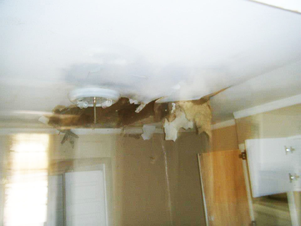 Water damage from a leaky roof.